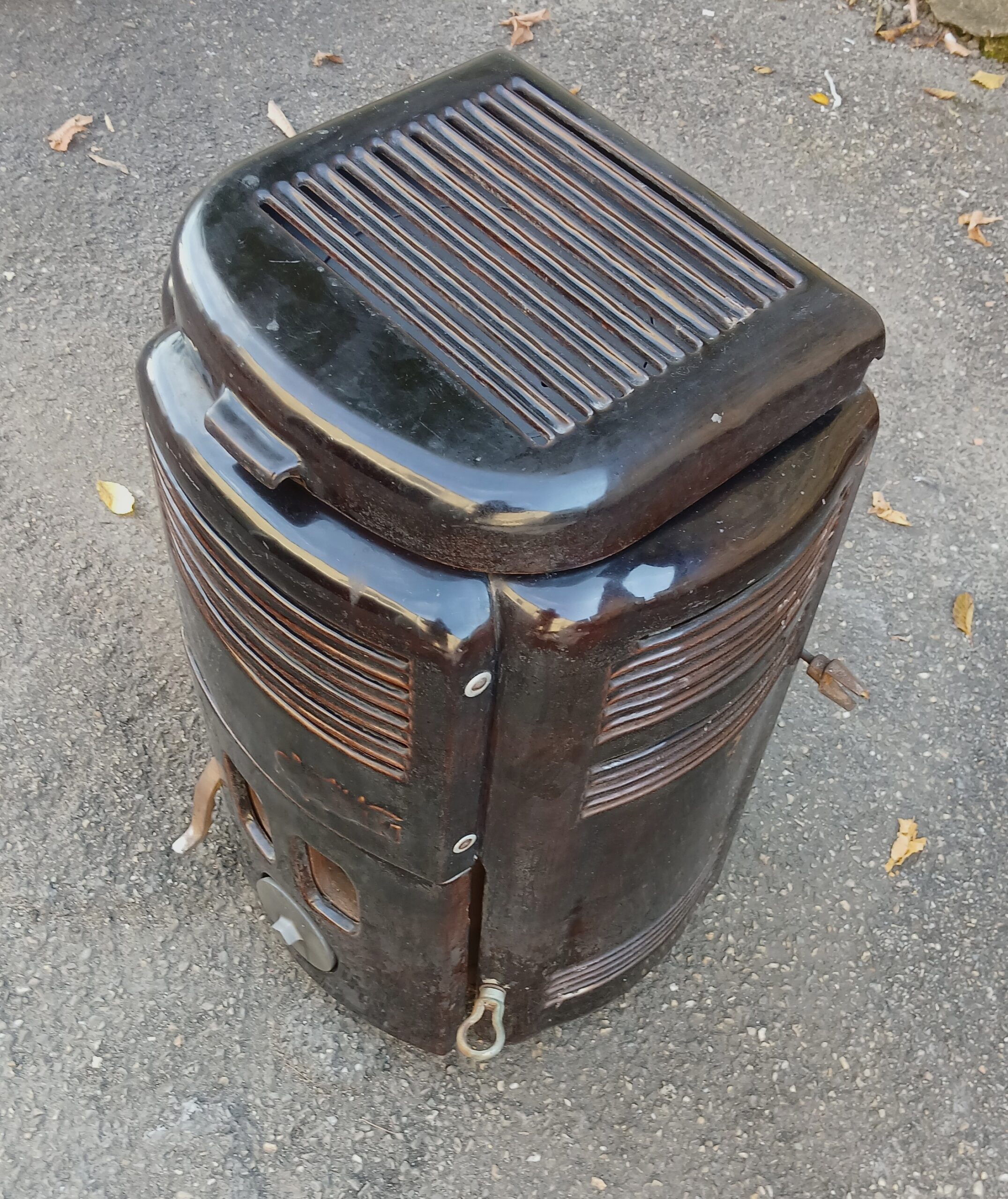 Bruin geëmailleerd frans Art Deco kacheltje van Godin uit 1937 - Afbeelding 8