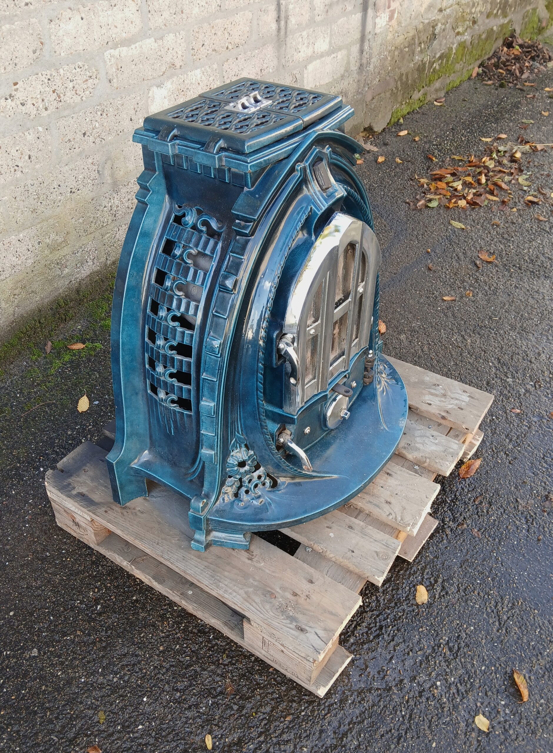 Eye-catcher blauwe gietijzeren Art Deco Kachel Westminster - Afbeelding 2