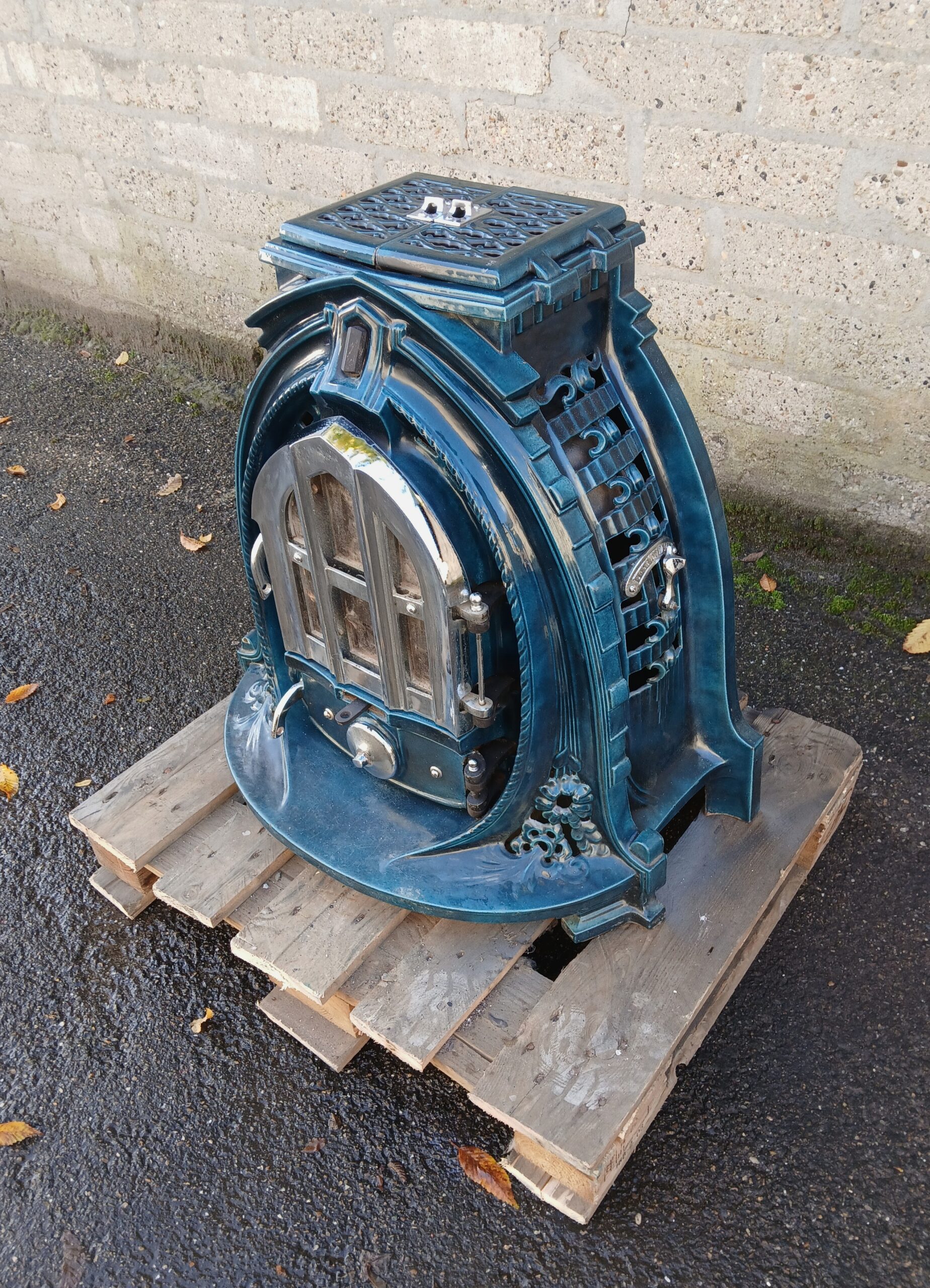 Eye-catcher blauwe gietijzeren Art Deco Kachel Westminster - Afbeelding 11
